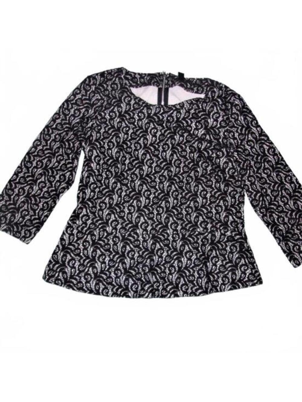 Ann Taylor Black and White Lace Patterned Long Sleeve Top